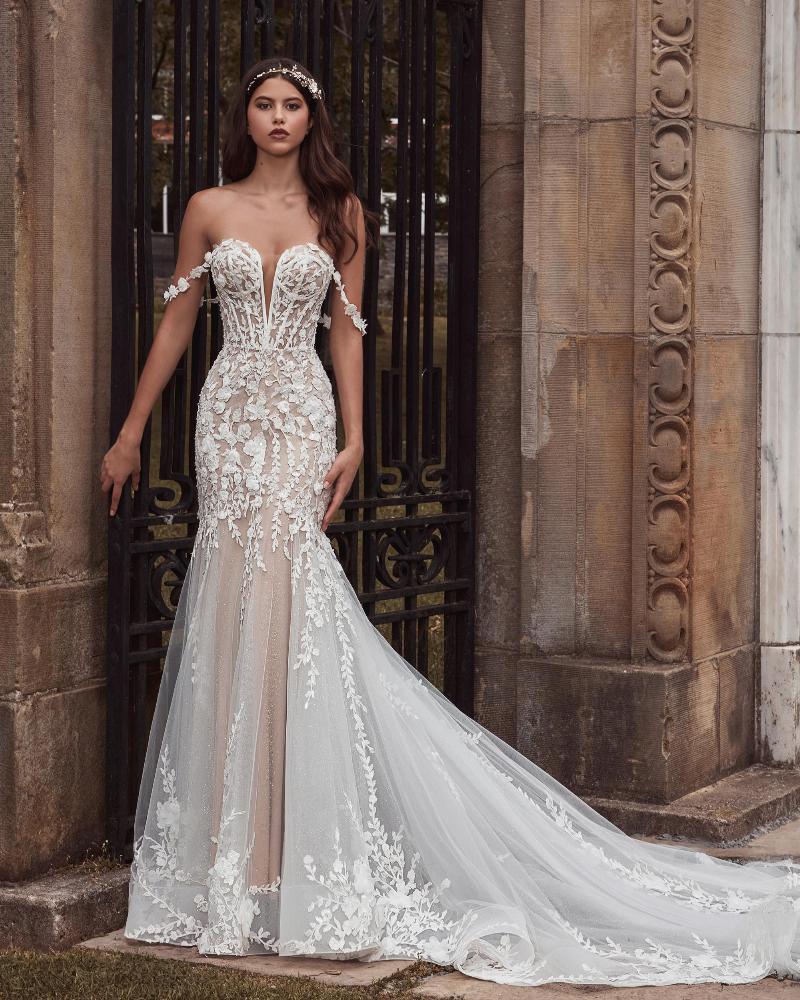 121101 off the shoulder mermaid wedding dress with overskirt and 3d lace3